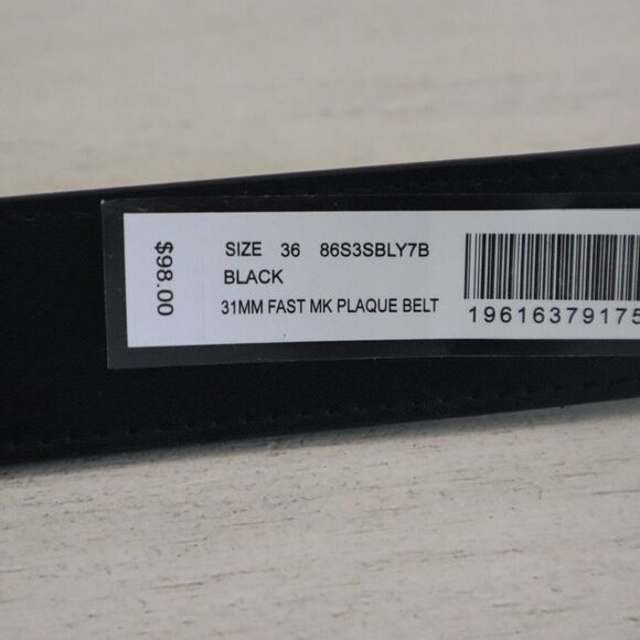 Michael Kors 86S3SBLY7B Men's Sz 36 Black MK Print - Silver MK Plaque Belt - Picture 4 of 9